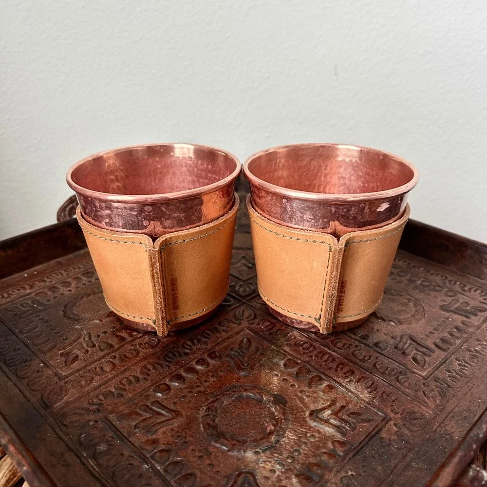 Son of a Sailor x Sertodo Copper Hammered Tumblers with Leather Sleeves Set of 2